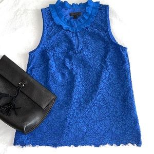 J. Crew Lace Ruffle Sleeveless Blue Blouse Small